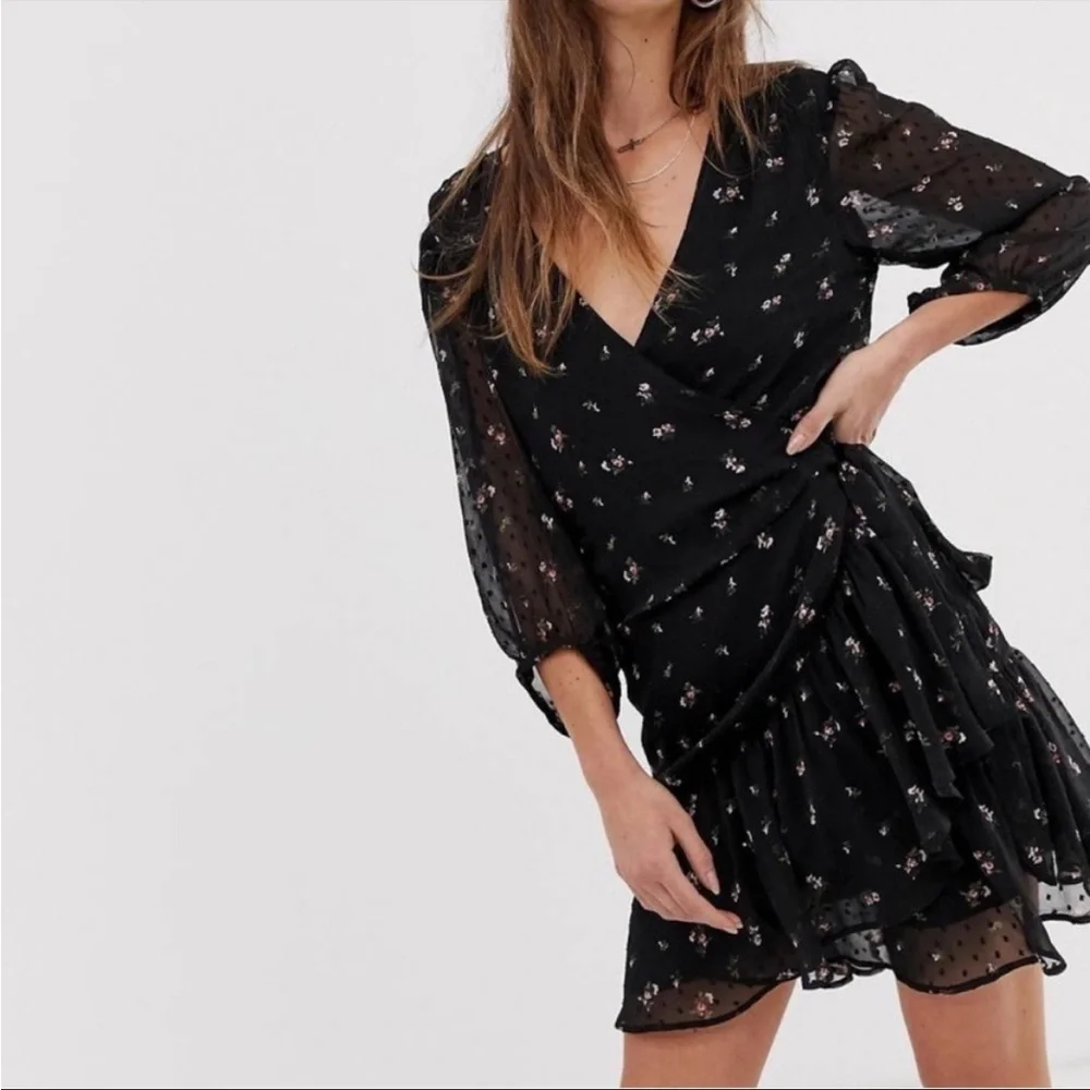 ALLSAINTS Jade Aster Floral Black Wrap Dress S